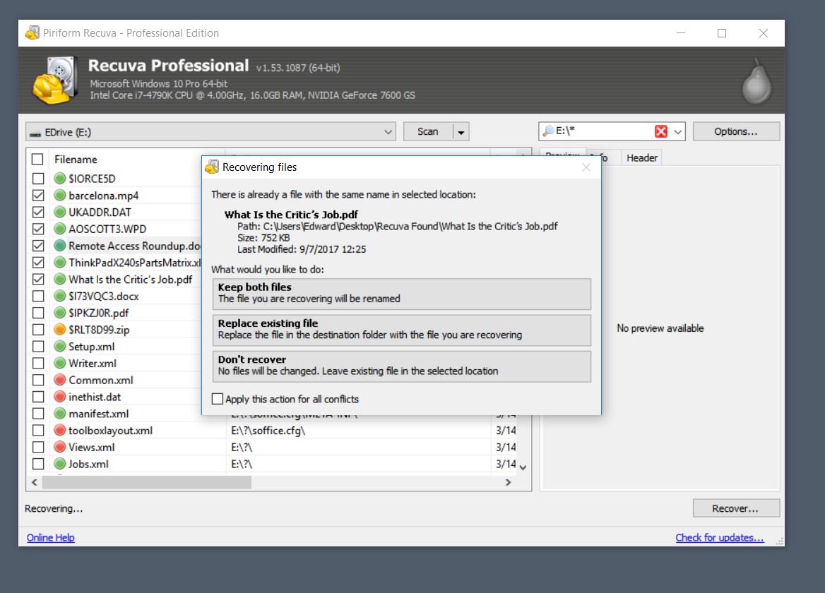 Recuva Main Interface