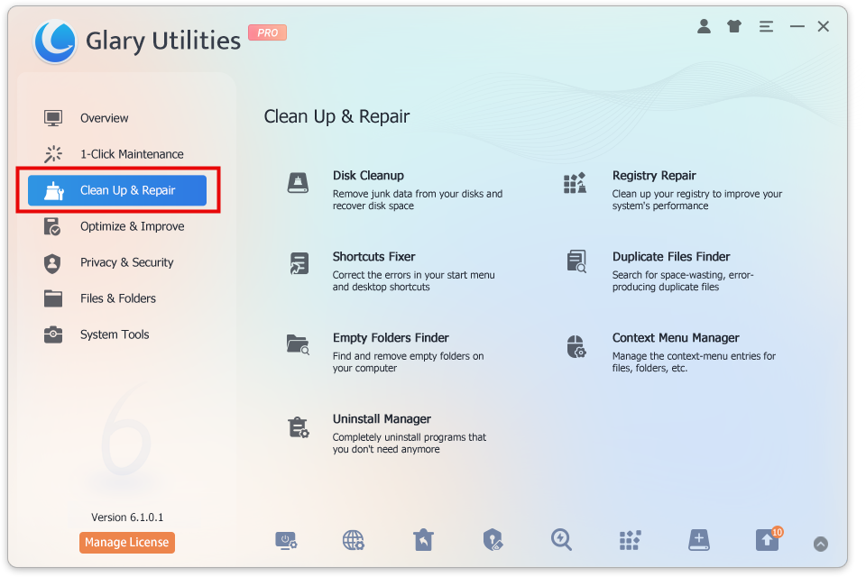 Glary Utilities cleaning modules