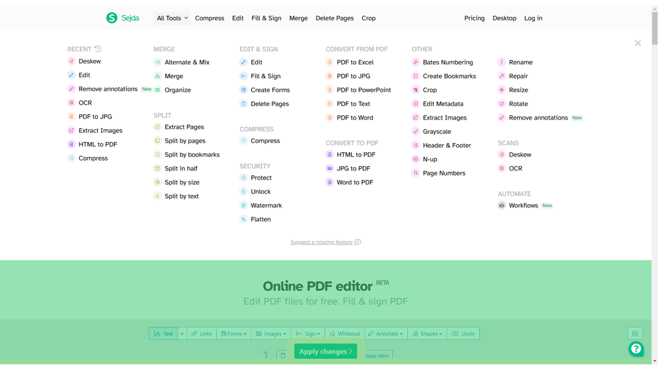 Sejda PDF Desktop merge and split
