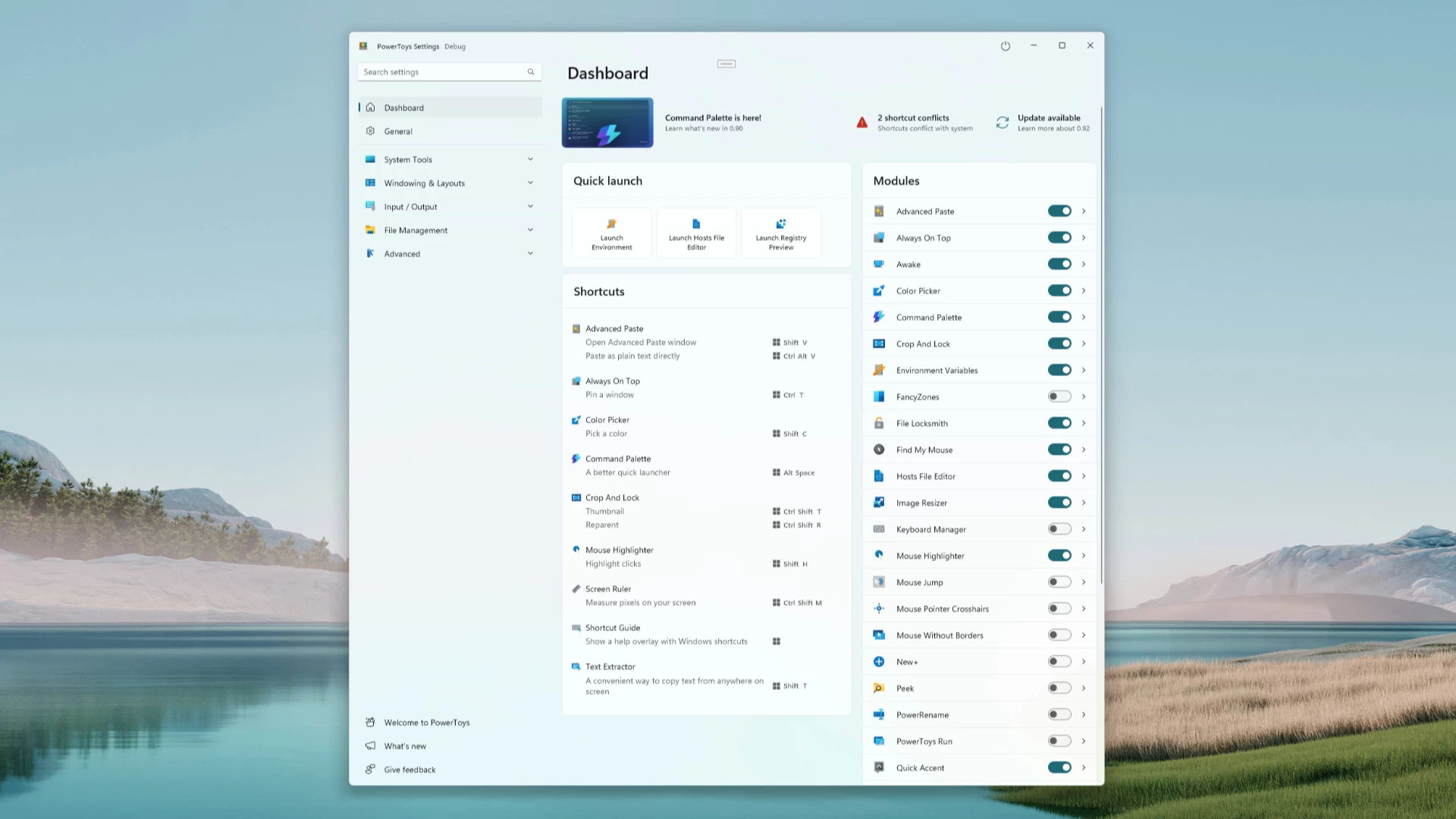 PowerToys Dashboard