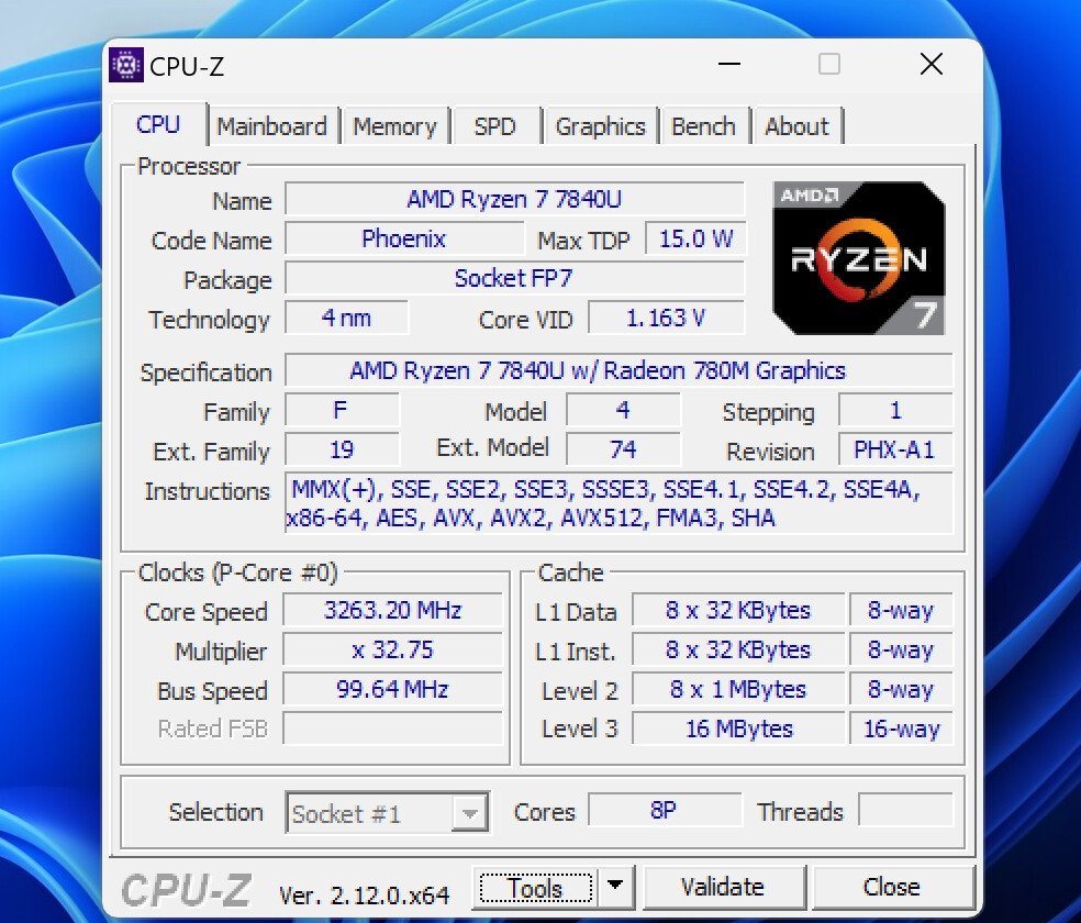CPU-Z CPU tab showing processor details and specifications