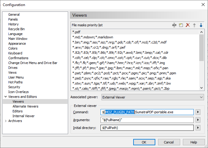 SumatraPDF settings