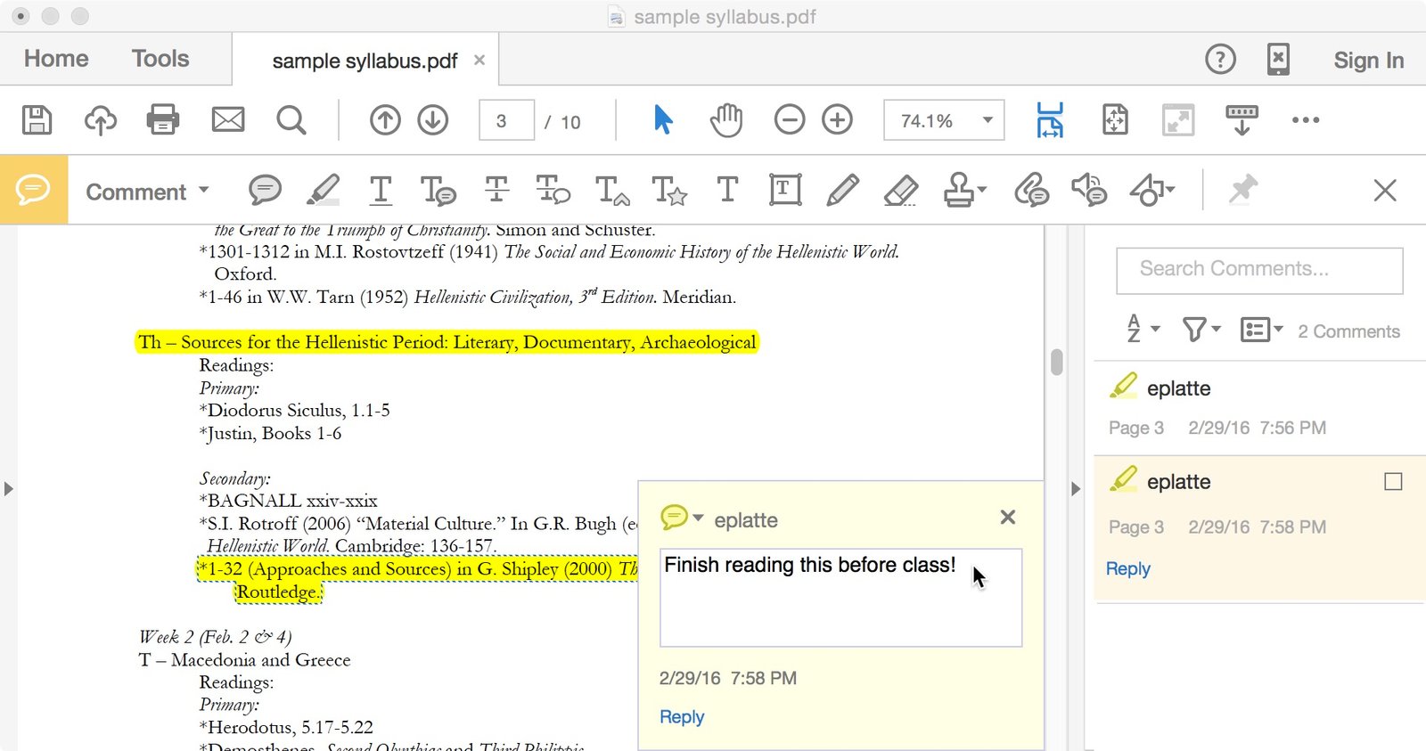 Adobe Acrobat Reader annotation tools