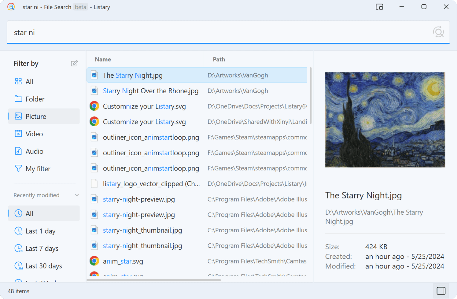 Listary main search window