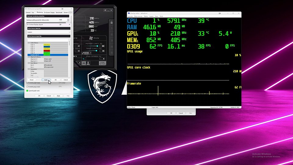 MSI Afterburner RTSS on-screen display in game