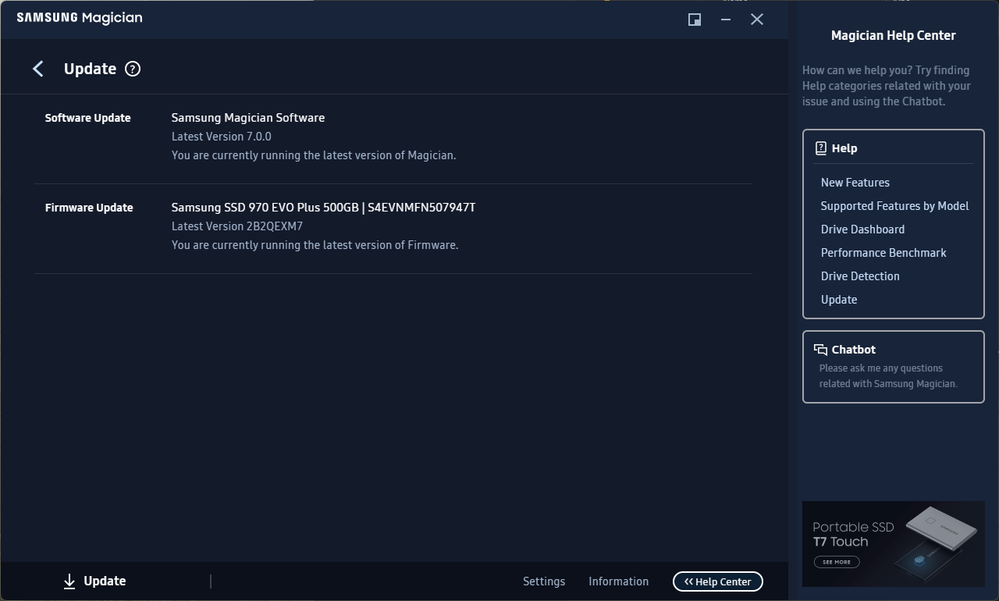 Samsung Magician firmware update and settings