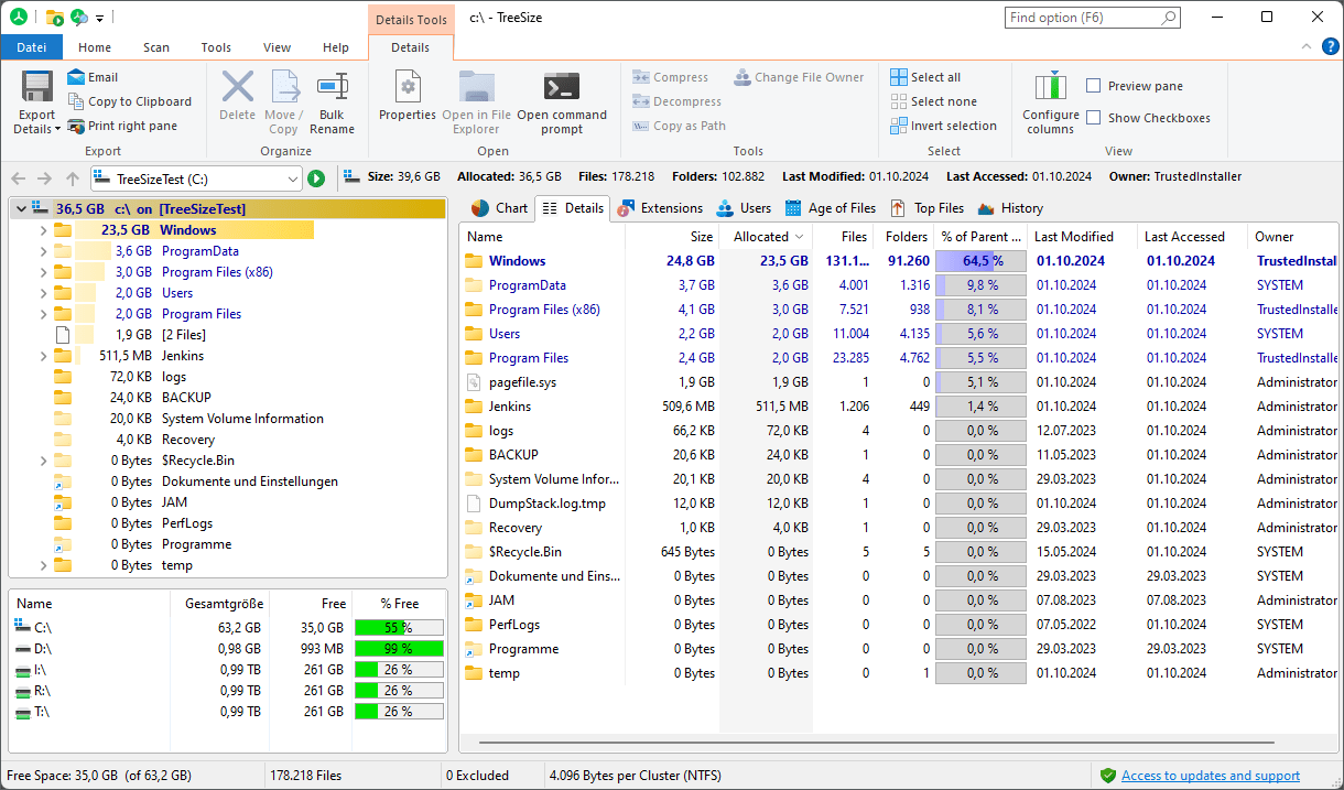 TreeSize Free main folder tree view