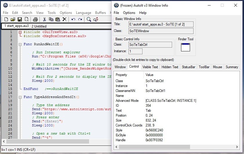 AutoIt script editor interface