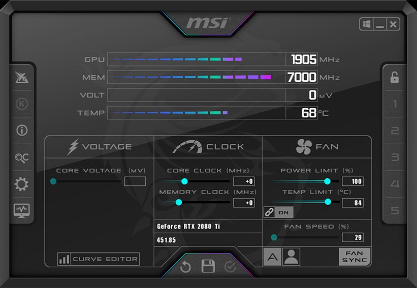 MSI Afterburner main monitoring window