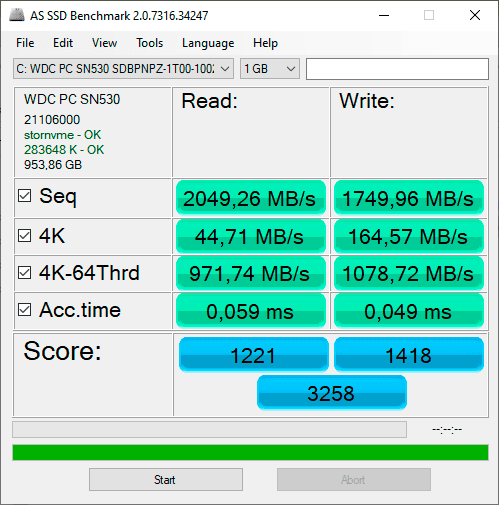 AS SSD Benchmark main test window