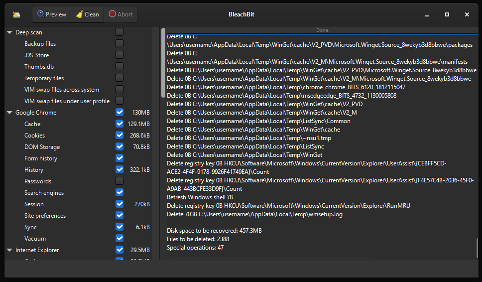 BleachBit Main Interface