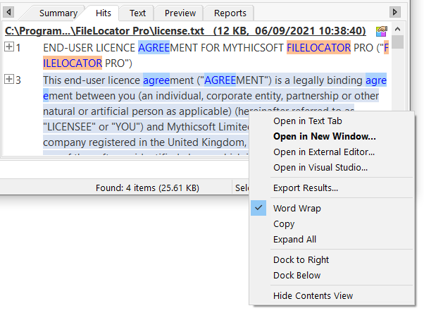 Agent Ransack search results with content preview