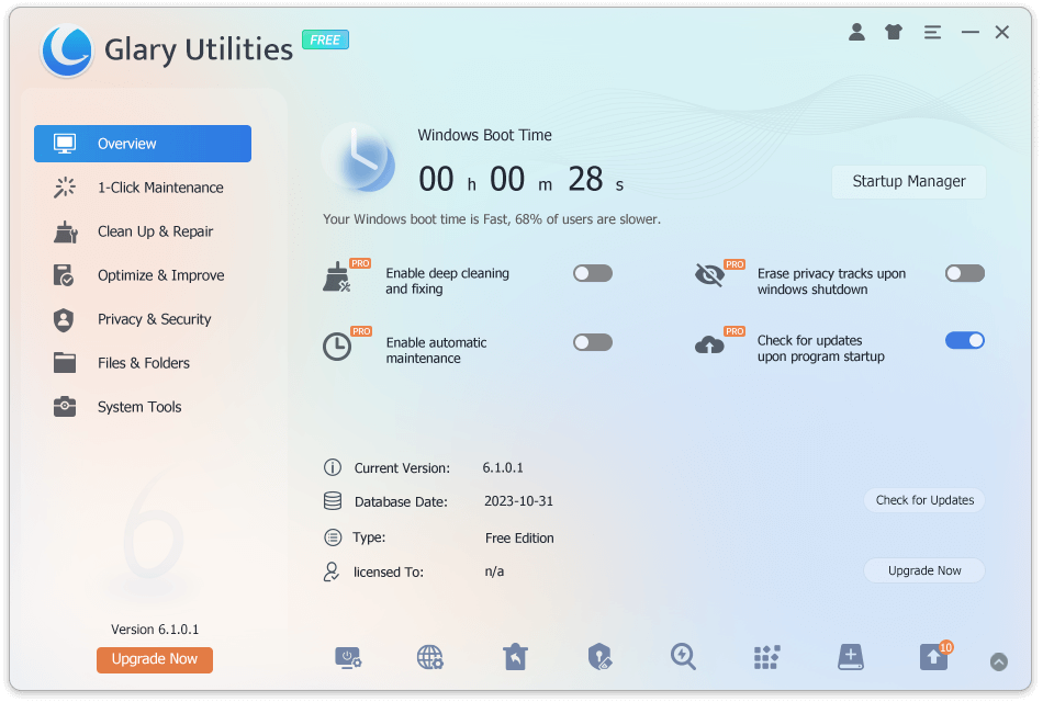 Glary Utilities main dashboard