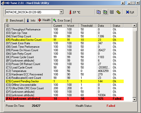 HD Tune health and SMART status