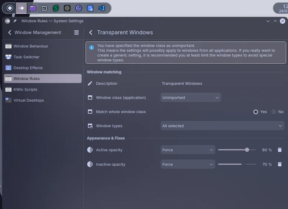 TaskbarX with transparency and blur effects