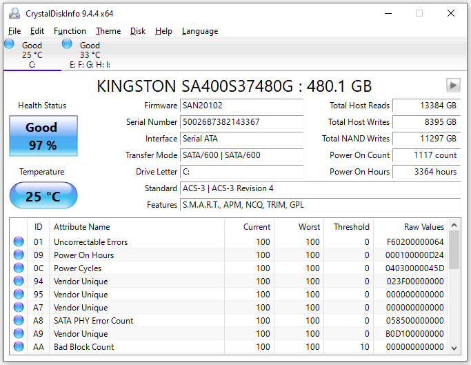 CrystalDiskInfo Main Interface
