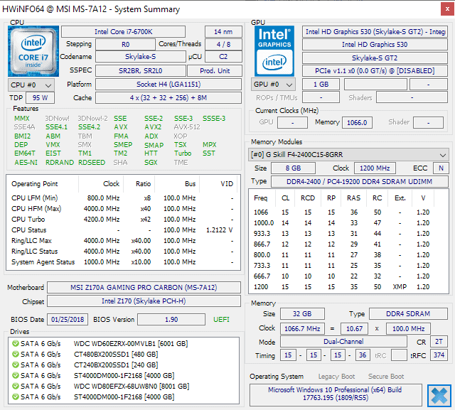 HWiNFO main system summary