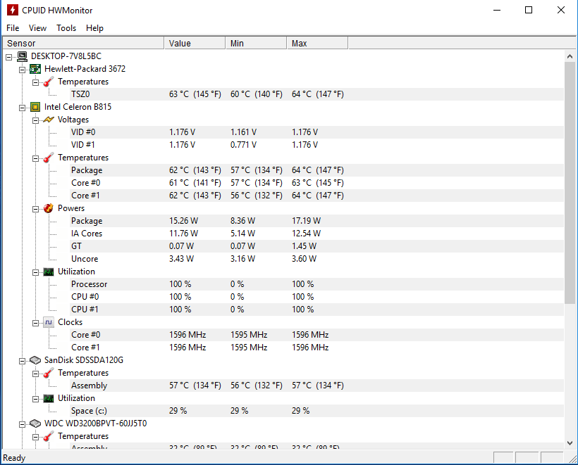HWMonitor Main Screen