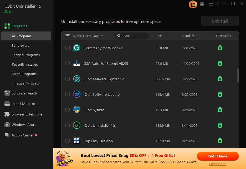 IObit Uninstaller deep scan leftovers
