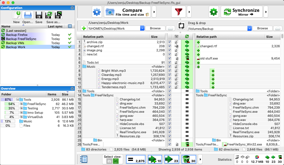 FreeFileSync Comparison View