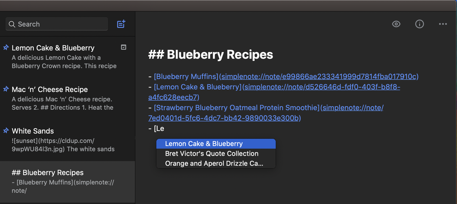 Simplenote main list view