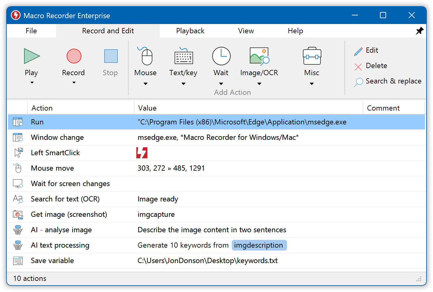 Macro Recorder main recording interface