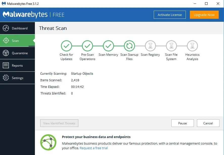 Malwarebytes Scan in Progress