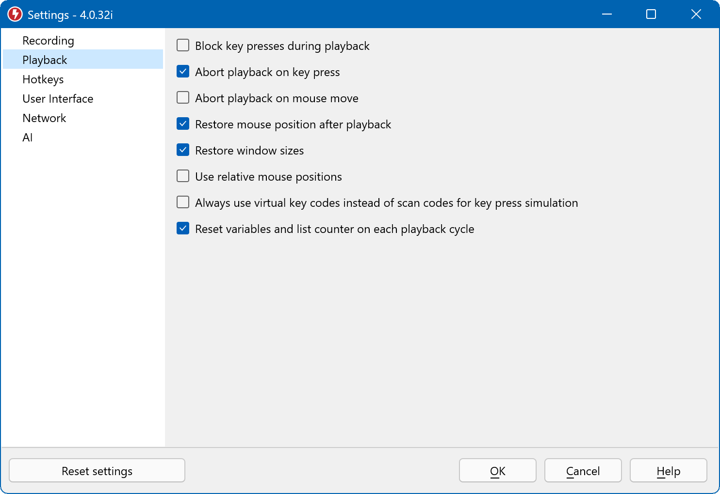 Macro Recorder playback and settings