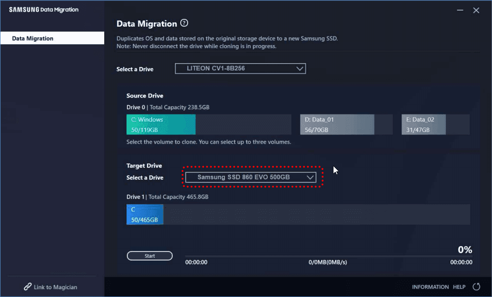 Samsung Data Migration main cloning interface