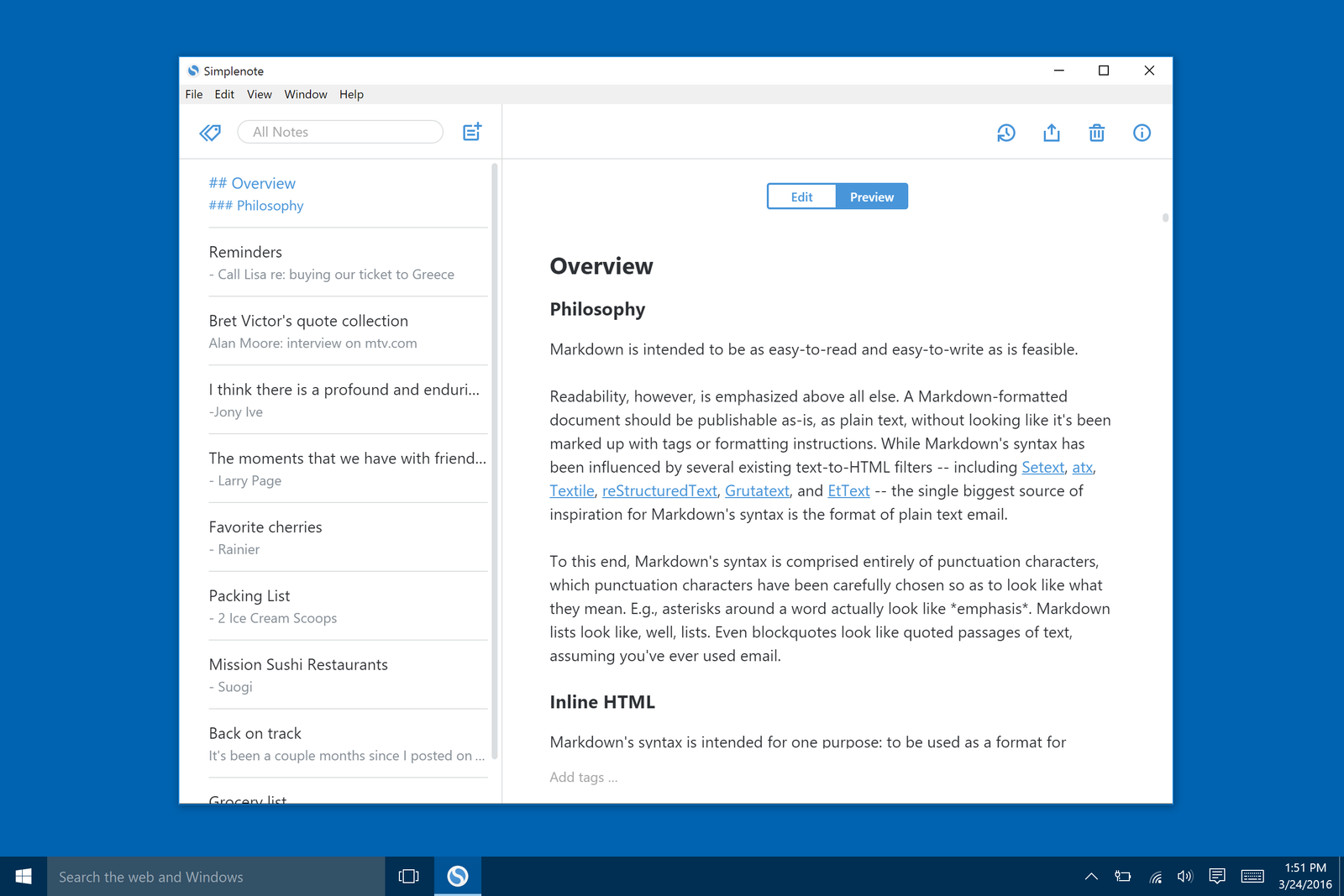 Simplenote markdown editor