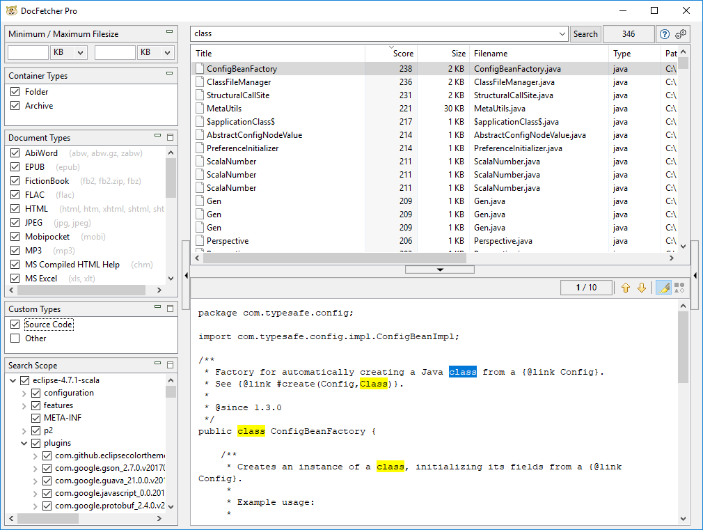 DocFetcher main search interface