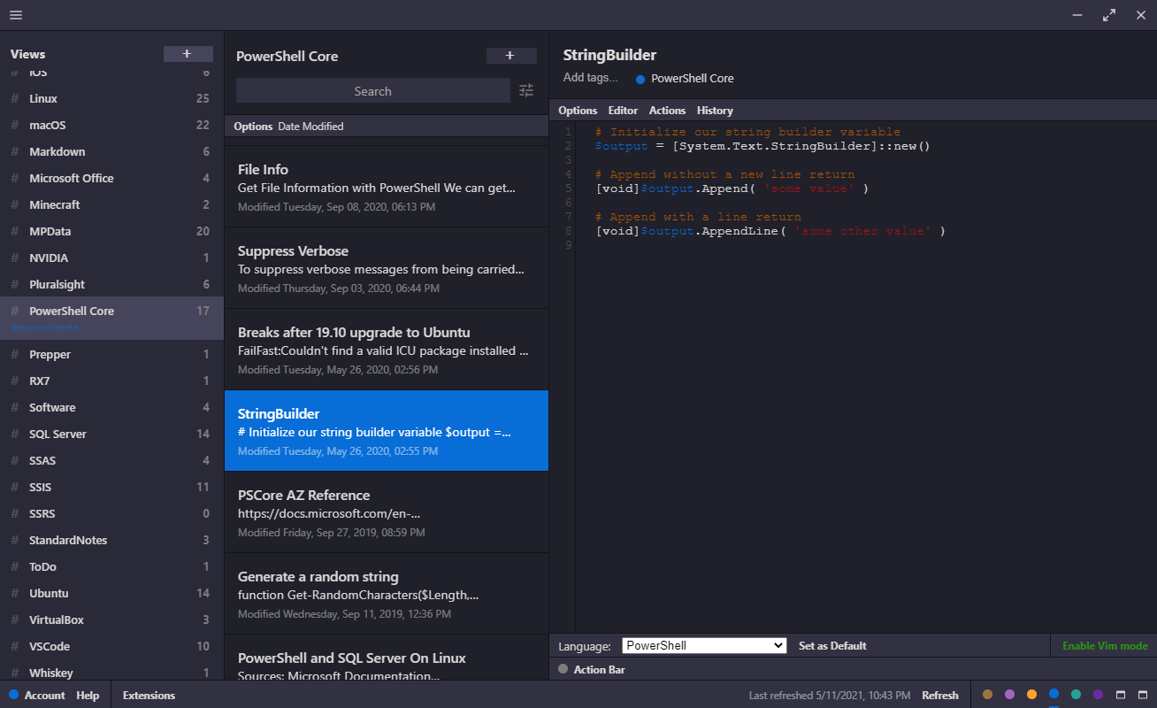 Standard Notes main interface