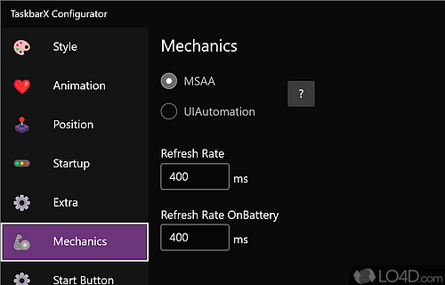 TaskbarX settings and customization options
