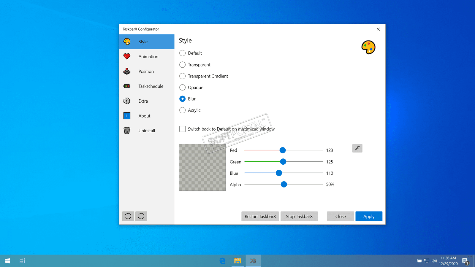 TaskbarX centered taskbar with animations