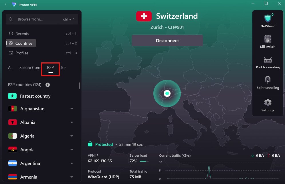Proton VPN Main Interface