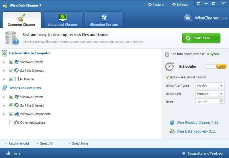 Wise Disk Cleaner Main Screen